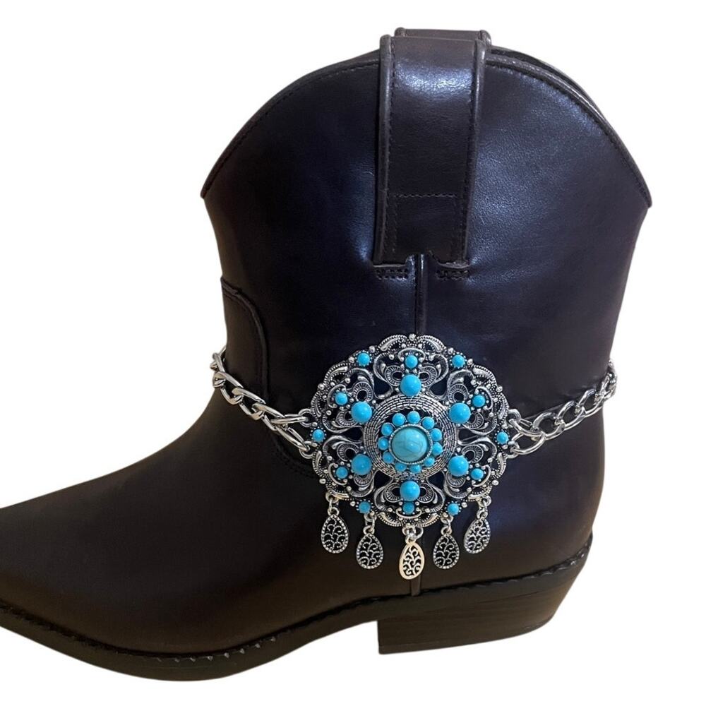 Silver And Turquoise Boot Bracelet Set of 2 Fits Multiple Styles of Boots NIP